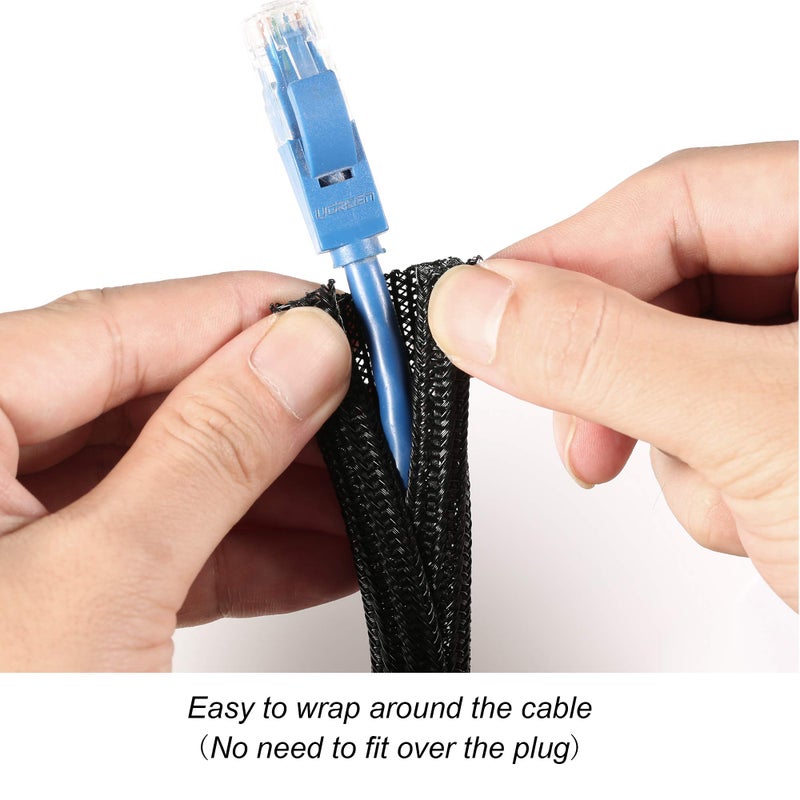 CrocSee 25ft - 1/4 inch Braided Cable Management Sleeve Cord Protector - Self-Wrapping Split Wire Loom for TV/Computer/Home Theater/Engine Bay - Black - Image 2